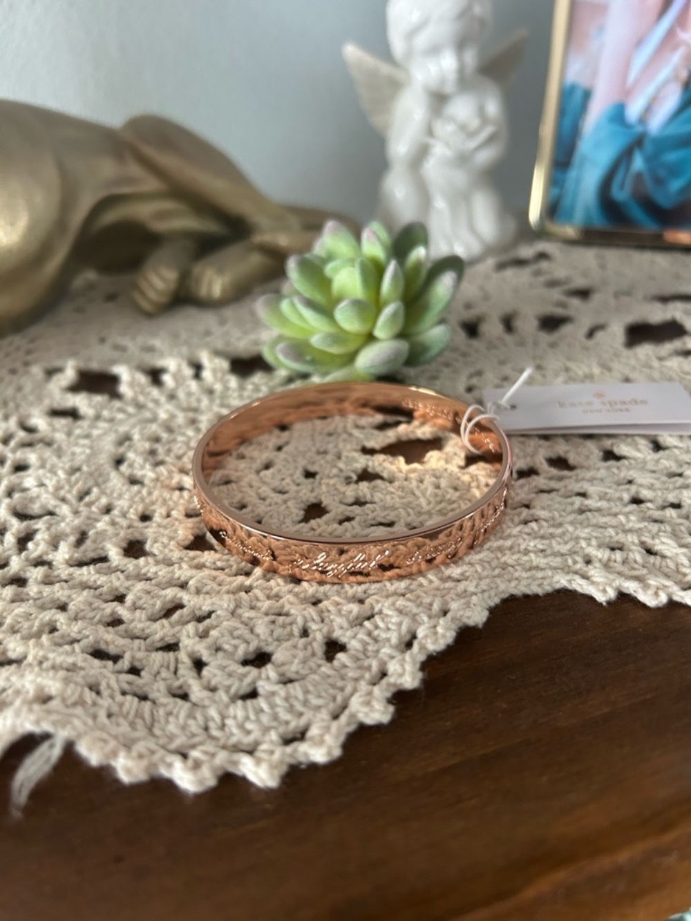kate spade rose gold floral-engraved bangle